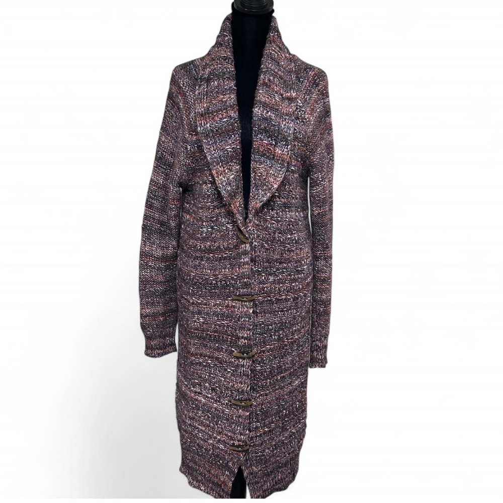 KNOX ROSE Multicolored Wool Blend Cozy Cardigan With Bottom Front L Exellent C.